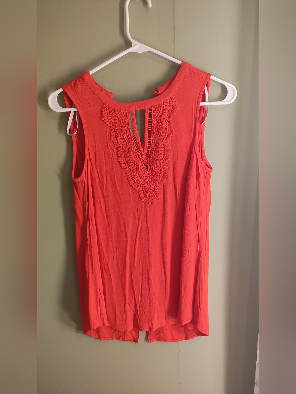 Pale Sky Sleeveless Crochet Detail Tank Top